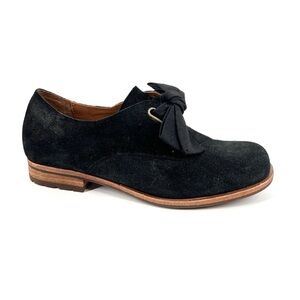 Kork-Ease Beryl Shoes Womens Size 6 Black Suede Leather Oxford Bow Accent